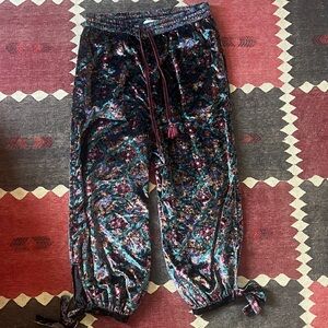 Anthropologie Womens Large Percie Velvet Multicolor Floral Harem Jogger Pants